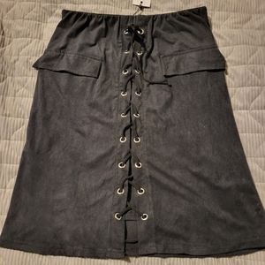 NWT Lace Up Faux Seude Skirt